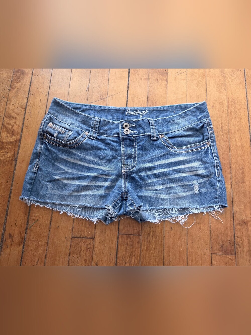 Vintage 2000s Amethyst Low Rise Distressed Cutoff Denim Shorts Size 13